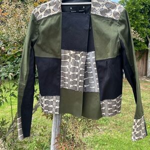 Proenza Schouler Leather Patchwork Olive & Black Jacket with Snake-Print Accents